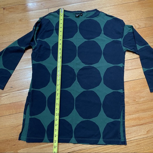 Marimekko x Uniqlo Women's Long Sleeve Tunic sz XS Green With Big Navy Dots EUC - Picture 7 of 12